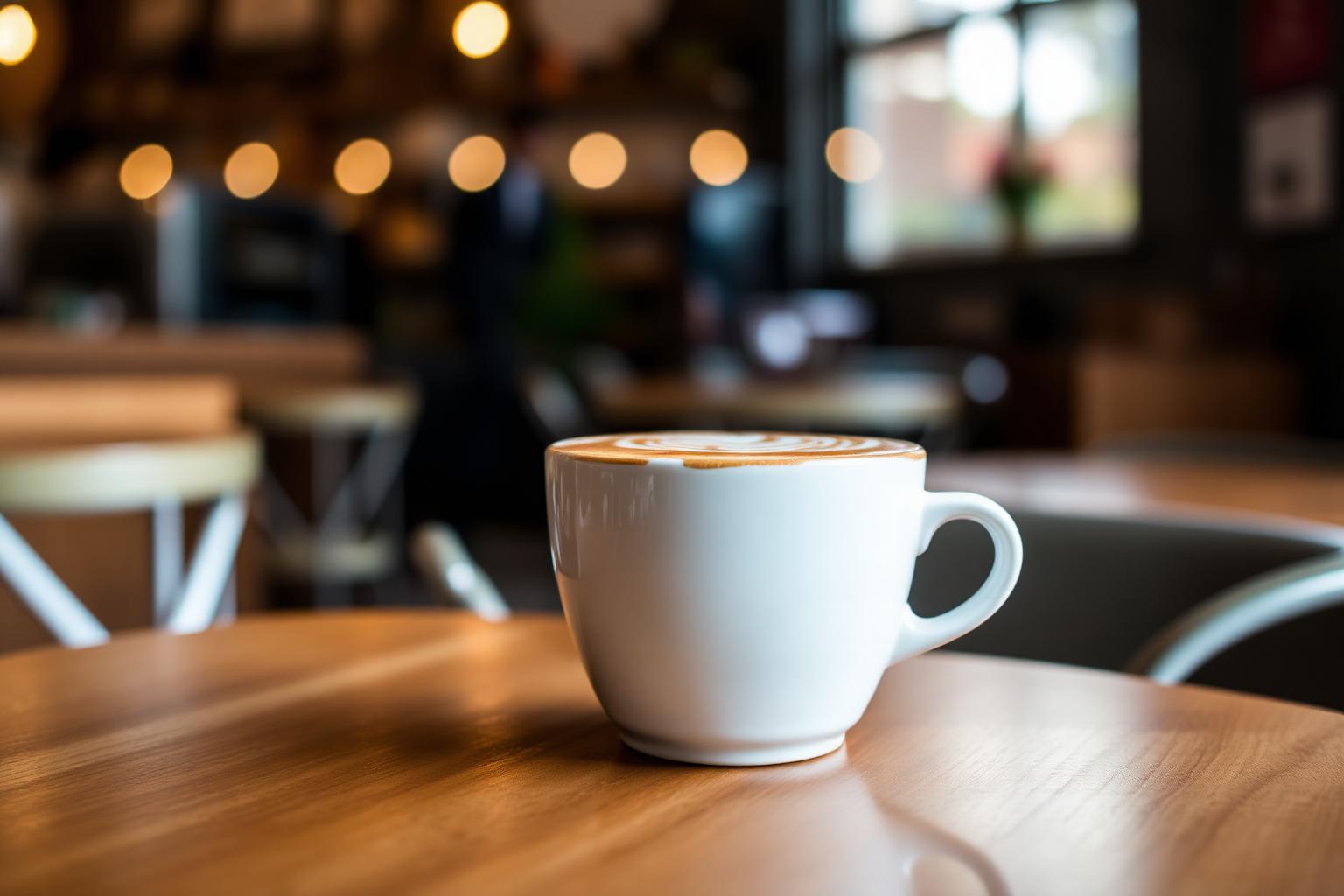 Cozy kopje koffie met latte art op een houten tafel